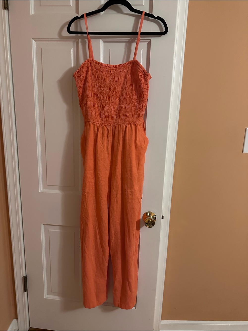 Universal Thread Orange Smocked Spaghetti-Strap Jumpsuit